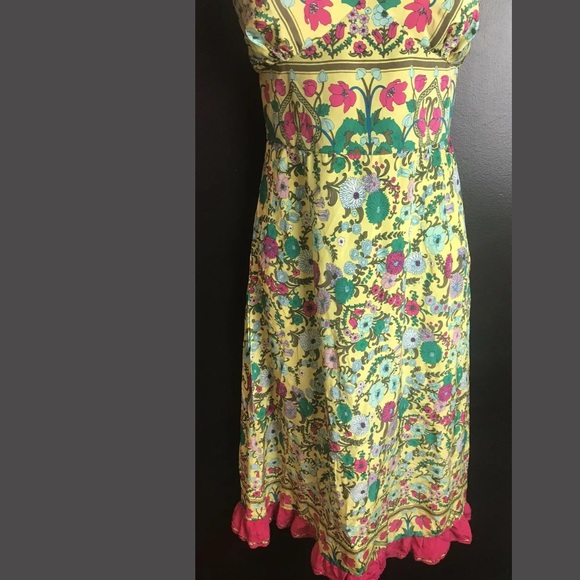 Anthropologie PLENTY By Tracy Reese Silk Dress RARE Floral Yellow Pink Green - Picture 3 of 12